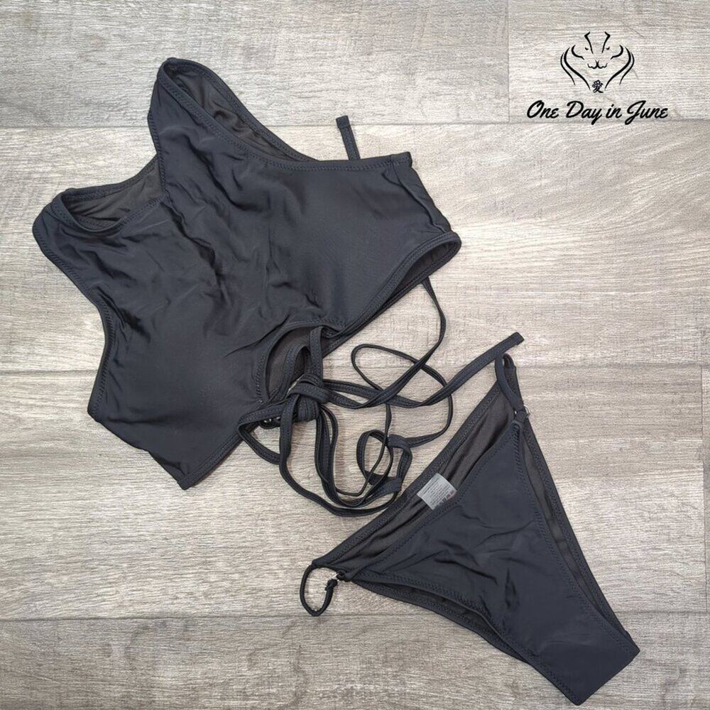 ODIJ Padded Crop Top Keyhole Tie Wrap Bikini Swimsuit Size S